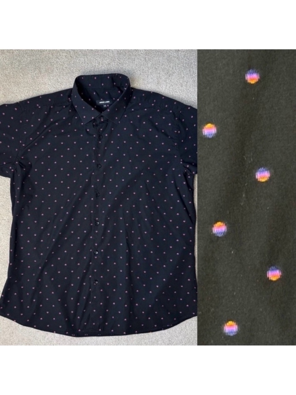 Jared Lang Men’s Black Shirt Rainbow Embroidered Dots Short Sleeves Size 3XL